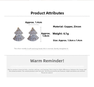 Detailed view showing dimensions and weight of triangle fan-shaped zircon earrings