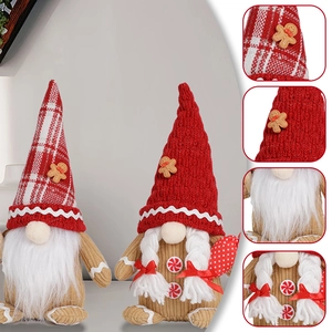 Christmas gingerbread gnomes plush figurines with red hats and knitted details
