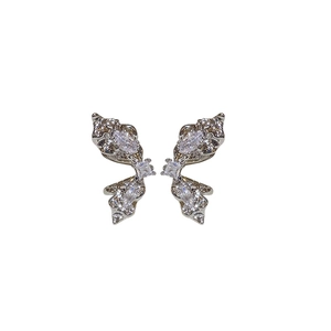 Elegant silver zircon butterfly wing ear clips featuring high-shine luxury gemstone inlay