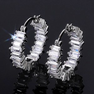Hoop Earrings Shiny Copper Pear Baguette Cubic Zirconia Luxury Wedding Party Jewelry For Women