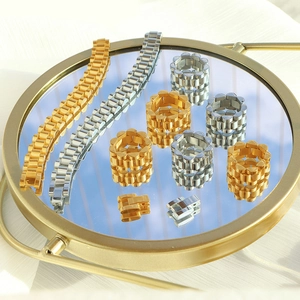 Fashion Watchband Link Chain Bracelet And Ring Titanium Steel Gold Plated Niche Design High End Style For Women