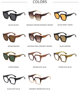 Multi-color selection of oversized square sunglasses featuring blue light and night vision lenses