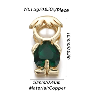Detailed specs of gold cartoon boy pendant with green heart zircon and copper material