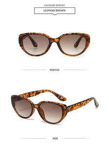 Vues détaillées des lunettes œil de chat léopard avec verres dégradés marron