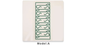 Green plastic S-shaped hooks for Christmas ornaments in music note style, Model A