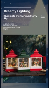 Detail of Christmas lantern with micro Santa scenes, LED dream lighting and glitter effect