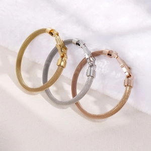Mesh woven stainless steel bangles in gold, silver, and rose gold for women