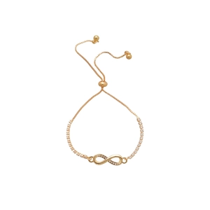 Elegant gold infinity symbol bracelet with zircon stones and adjustable sliding clasp
