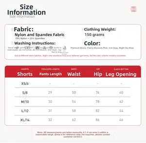 Guide des tailles détaillé et fiche matière pour short de sport taille haute