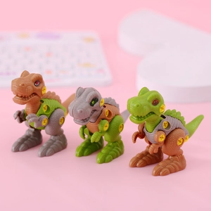Drei farbenfrohe Dinosaurier Spielzeugsets zum Zusammenbauen in Braun Grau und Grün