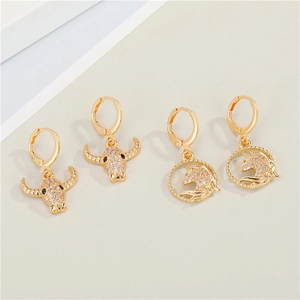 Alloy Rhinestone Unicorn And Bull Head Lever-back Earrings Gold Plated Zircon Micro-set Animal Jewelry For Women Fashion