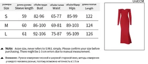 Detailed size chart for lace off-shoulder long sleeve dress with accurate measurements