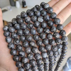 Macro shot of polished natural labradorite beads showing vivid blue labradorescence