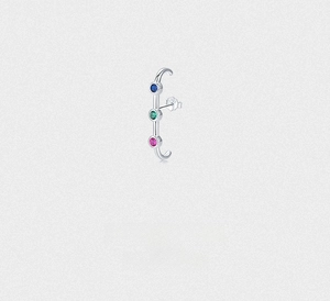Macro shot of S925 sterling silver earring featuring blue, green and pink gemstones