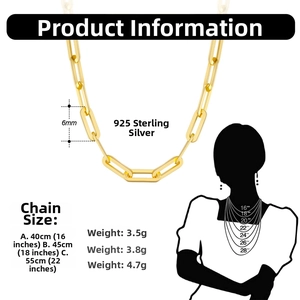 S925 sterling silver paperclip chain necklace size chart with various length options