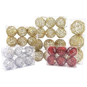 Glittering hollow mesh Christmas tree balls in gold, silver, and red 6-pack gift boxes