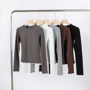 Detailed close-up of ribbed texture and multi-color selection for modal long sleeve tops