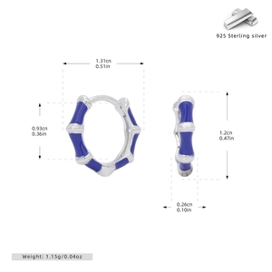 Detailed size specifications for S925 sterling silver bamboo style blue enamel hoop earrings