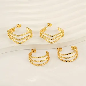 Twisted Rope Stud Earrings Stainless Steel 18K Gold Plated Multilayer Geometric Retro INS Style Fashion Jewelry For Women
