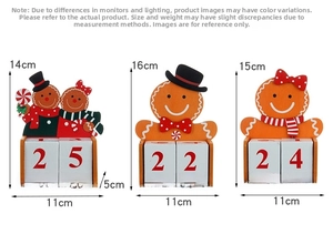 Three wooden Christmas gingerbread man countdown calendars with red numbered date blocks
