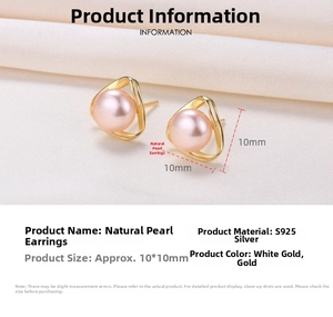 Detailed close-up of 10x10mm freshwater pearl earrings with S925 silver gold-plated frames