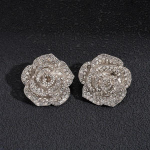 Gros plan de boucles d'oreilles roses argentées avec strass brillants sur fond noir