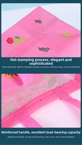 Detail of pink floral gift bag with heat-pressed bottom and reinforced handles