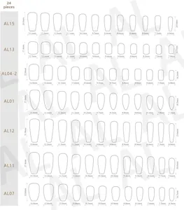 Size chart showing width and length for seven sets of Christmas press-on nails