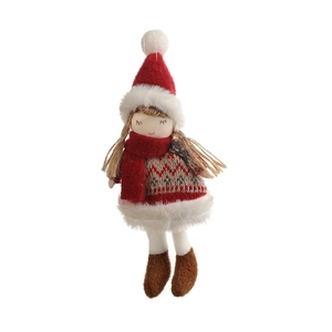 Plush Christmas snowman pendant in red and white knit outfit for holiday tree decor