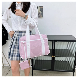 Pink JK uniform ita bag with heart-shaped window and white handles for Japanese anime style
