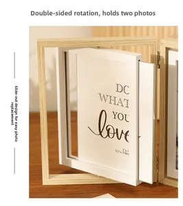 Detail of 360 rotating wooden double-sided photo frame with pull-out 5x7 inch structure