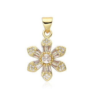 Minimalist gold flower pendant necklace with white cubic zirconia for women
