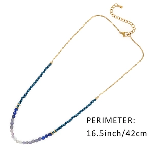 Handgemaakte roestvrijstalen ketting met gekleurde edelsteenkraaltjes en 42 cm ketting