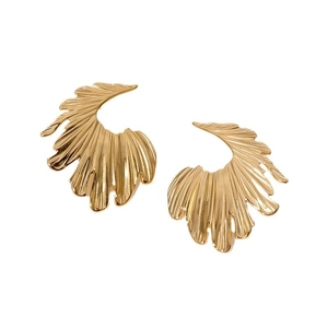 Minimalist gold irregular fan-shaped earrings with textured wavy metal surface