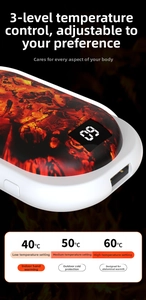 Digital display hand warmer showing 60 degrees with stylish red lava pattern