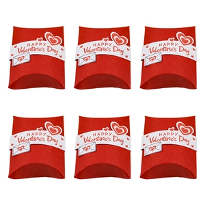 Lot de six boîtes cadeaux rouges en forme d'oreiller pour la Saint-Valentin