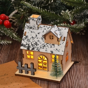 Luminous wooden Christmas house with LED lights and snow-effect roof desktop ornament