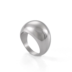 Polished silver dome ring in stainless steel with a sleek mirror finish and rounded profile