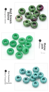 Close-up of natural ruby zoisite, malay jade, and turquoise abacus beads for DIY crafts