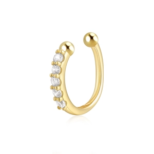 Detailed view of a gold-plated C-shaped nose cuff with five sparkling inlaid zircons