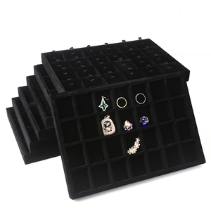 Black velvet 24-grid jewelry display tray for rings and earrings storage organizer