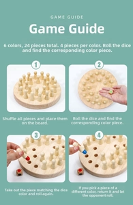 Game guide for wooden memory chess showing circular base and 24 colorful peg pieces