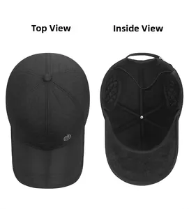 Detail view of winter baseball cap showing quilted texture and thermal earflaps interior