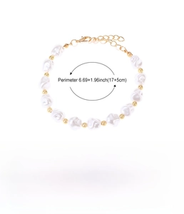Detailed size specifications for a baroque pearl bracelet with gold lobster clasp closure