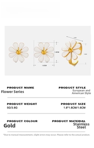 Detailed size chart for the stainless steel daisy flower ring with measurement specs