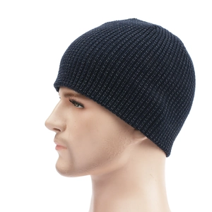 Navy blue reflective knit beanie for men and women with warm ribbed texture and snug fit