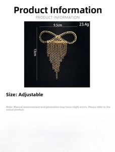 Detailed size chart for rhinestone bow hair clip showing width 9.5cm and height 13cm