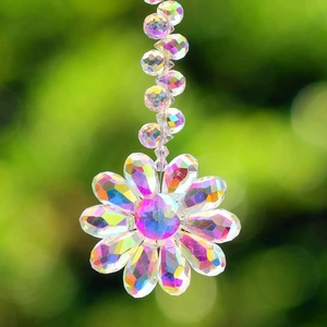 Sunflower crystal sun catcher with AB finish rainbow beads for outdoor garden decoration