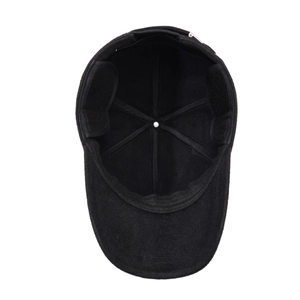 Men's winter baseball cap with ear flaps and thick warm lining in black color