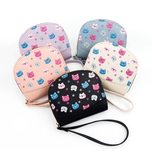 Women's portable PU leather mini wallets featuring cartoon bear print in five colors